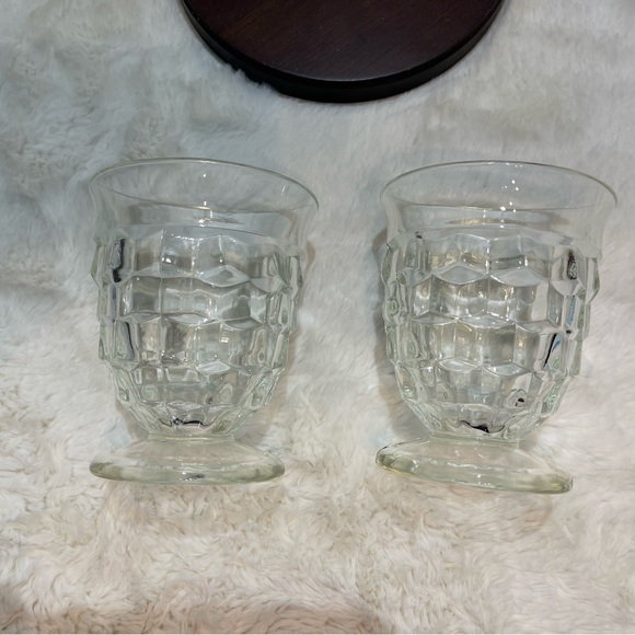 2~Vintage Indiana Glass Colony Whitehall clear cubist footed water tumblers - Picture 2 of 4